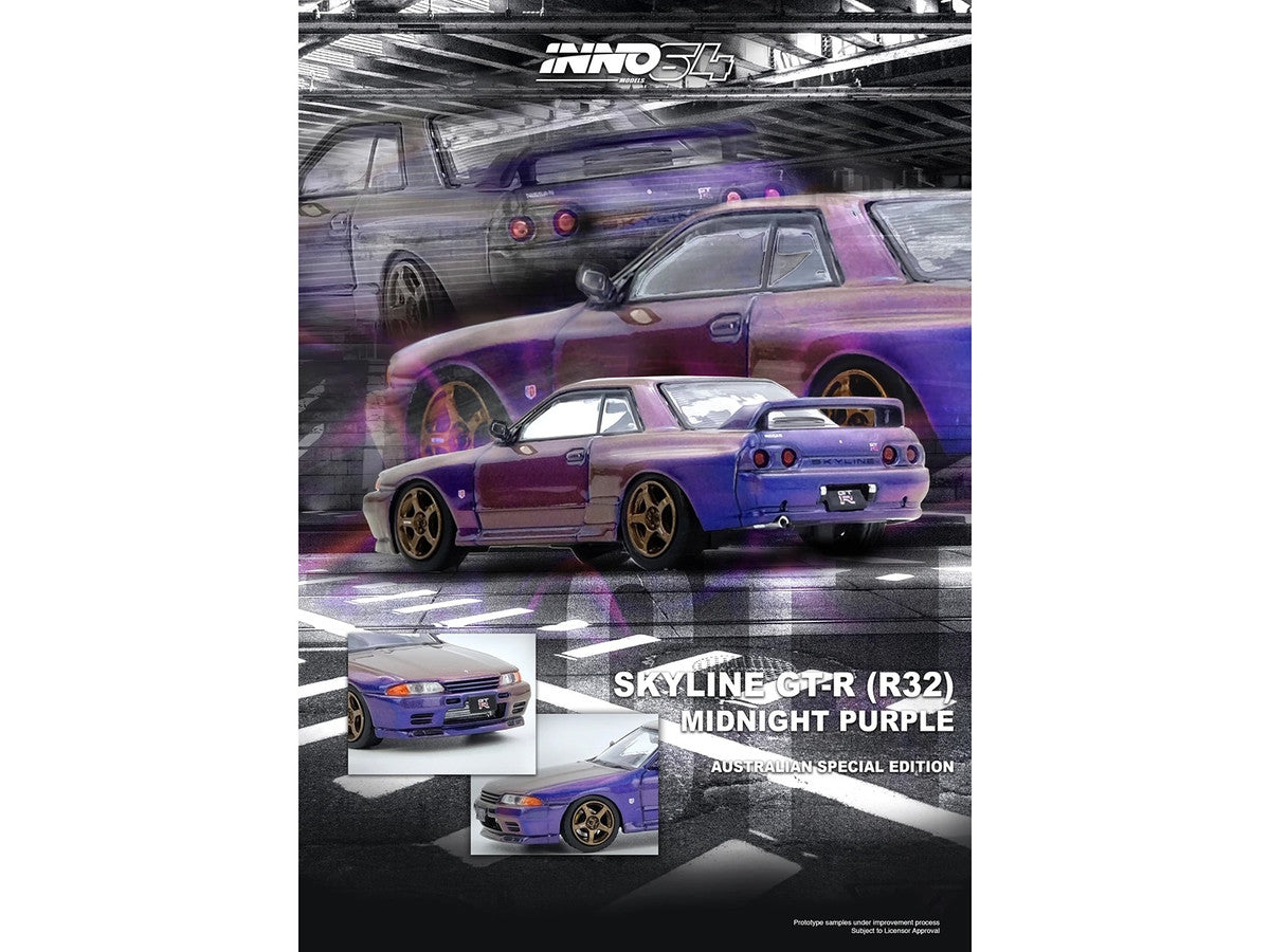 Nissan Skyline GT-R (R32) RHD (Right Hand Drive) Midnight Purple Metallic "Australian Special Edition" 1/64 Diecast Model Car by Inno Models
