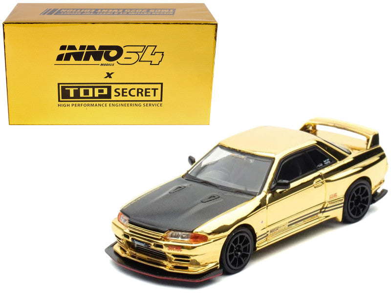 SPECIAL EVENT CAR! Nissan Skyline GT-R (R32) "Top Secret" RHD Chrome Gold with Carbon Hood "The Model Car Show Malaysia 2025 Event Edition" 1/64 Diecast Model Car by Inno Models