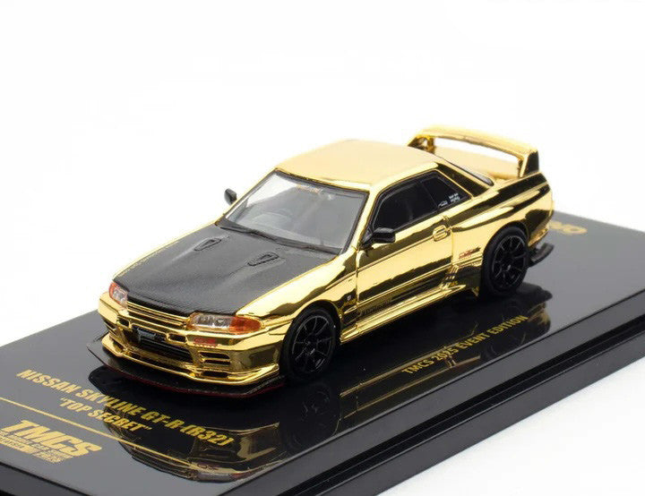 SPECIAL EVENT CAR! Nissan Skyline GT-R (R32) "Top Secret" RHD Chrome Gold with Carbon Hood "The Model Car Show Malaysia 2025 Event Edition" 1/64 Diecast Model Car by Inno Models